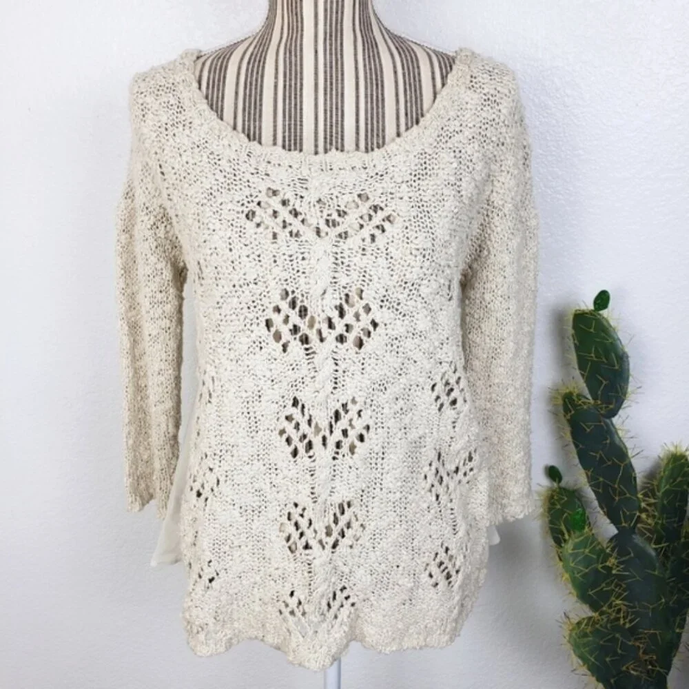 Anthropologie Knitted & Knotted Crochet Boho Open Knit Pullover Top size S